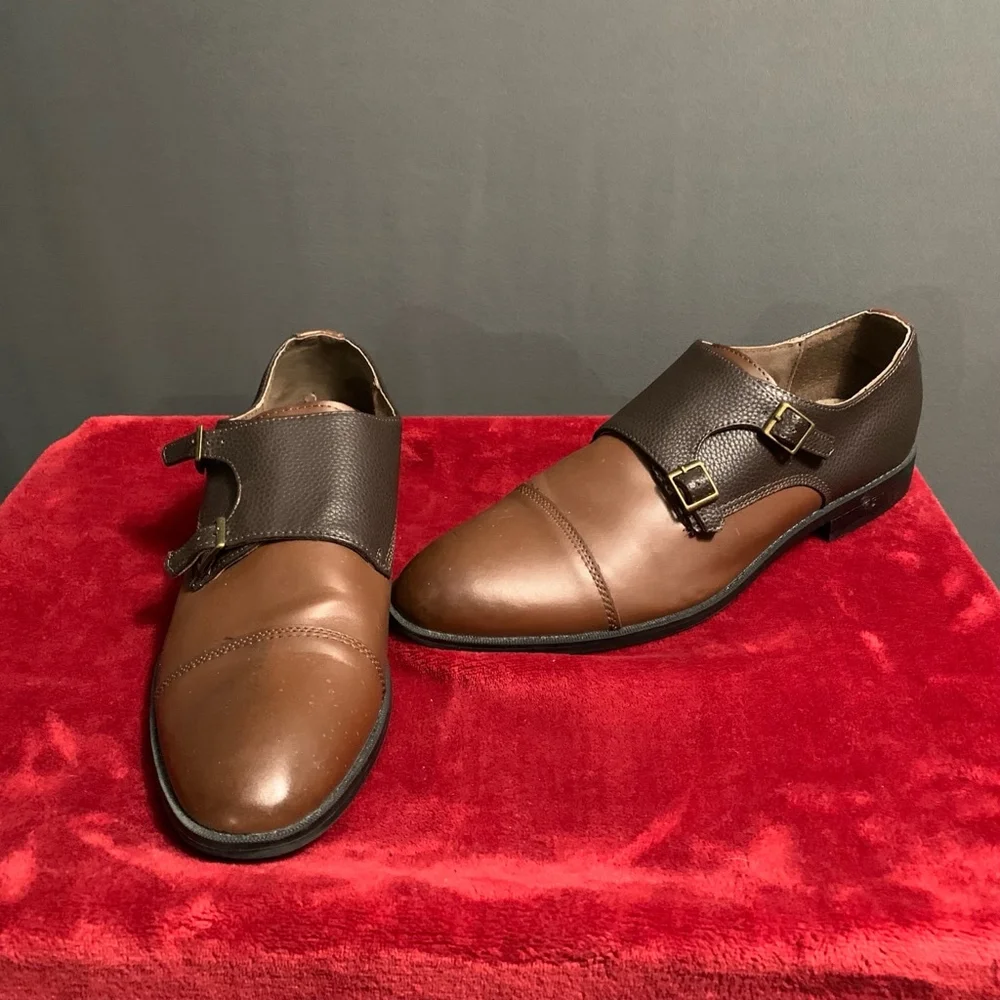 Men's Joseph Abboud Brown Leather Monk Strap Shoes Size 13